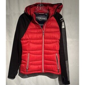 Tommy Hilfiger Red Packable Puff Down Vest/jacket Hooded Full Zip Womens Sz S
